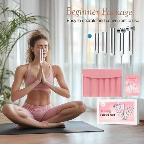 3pcs 128HZ, 256HZ, 512HZ Pink Tuning Fork Set, Equipped with Black Velvet Bag and Pink Rubber Hammer, Suitable for Yoga, Meditation, Relaxation in Saudi Arabia