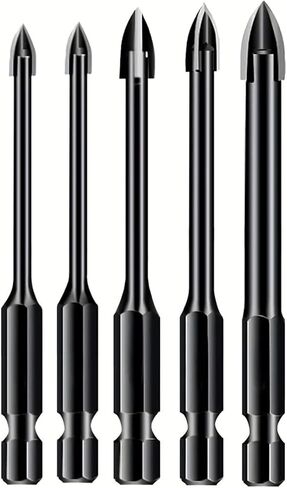 5PCS Masonry Drill Bit Set Cross Style Carbide Tipped Tile Concrete Drilling Tools for Power Drill Use(Black) in Saudi Arabia
