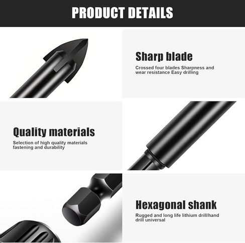 5PCS Masonry Drill Bit Set Cross Style Carbide Tipped Tile Concrete Drilling Tools for Power Drill Use(Black) in Saudi Arabia