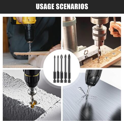 5PCS Masonry Drill Bit Set Cross Style Carbide Tipped Tile Concrete Drilling Tools for Power Drill Use(Black) in Saudi Arabia