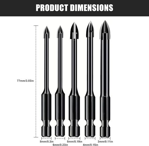 5PCS Masonry Drill Bit Set Cross Style Carbide Tipped Tile Concrete Drilling Tools for Power Drill Use(Black) in Saudi Arabia