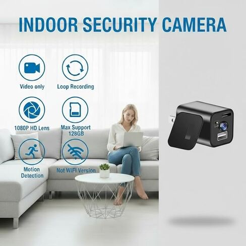 كاميرا مخفية صغيرة ذكية مزودة بشاحن USB، مع ميزة كشف الحركة، وكاميرا سرية صغيرة مثبتة على الحائط بسعة 32 جيجابايت، مثالية للاستخدام الداخلي/المكتب/سلامة الحيوانات الأليفة، بدون شبكة WiFi in Saudi Arabia