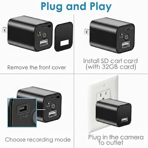 كاميرا مخفية صغيرة ذكية مزودة بشاحن USB، مع ميزة كشف الحركة، وكاميرا سرية صغيرة مثبتة على الحائط بسعة 32 جيجابايت، مثالية للاستخدام الداخلي/المكتب/سلامة الحيوانات الأليفة، بدون شبكة WiFi in Saudi Arabia