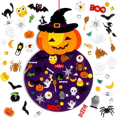 Tnoeuz DIY Halloween Felt Pumpkin Witch Hanging Decor for Kids Halloween Felt Crafts Kits Adhesive Ornaments Halloween Party Favors Home Wall Decorations Indoors Outdoors in Kuwait