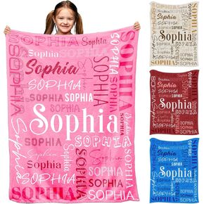 Personalized Baby Blanket for Girls Boys, Custom Blanket with Name Soft Pink White Personalized Name Blankets for Kids Daughter Son Granddaughter Grandson on Birthday Christmas in Saudi Arabia