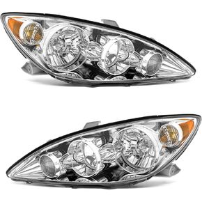 for 2015 2016 2017 Camry Headlights Assembly Compatible with 15 16 17 Toyota Camry Headlamp with Chrome Housing Amber Reflector Replacement Driver and Passenger Side in Kuwait
