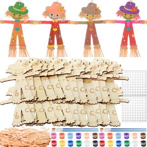 Doublefill 12 PCS Fall Scarcrow Craft Kit -Make You You You Une Wooden Scarrecrow Decorations DIY Arts and Crafts for Boys Girls Fall Art Attives Halloween Autumn Harvest Decoration in Kuwait