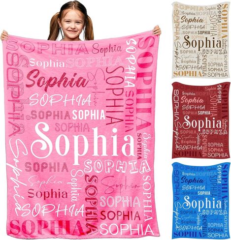 Personalized Baby Blanket for Girls Boys, Custom Blanket with Name Soft Pink White Personalized Name Blankets for Kids Daughter Son Granddaughter Grandson on Birthday Christmas in Saudi Arabia