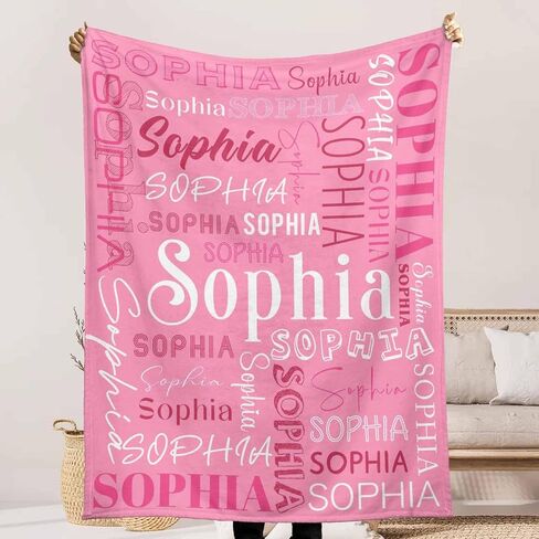 Personalized Baby Blanket for Girls Boys, Custom Blanket with Name Soft Pink White Personalized Name Blankets for Kids Daughter Son Granddaughter Grandson on Birthday Christmas in Saudi Arabia