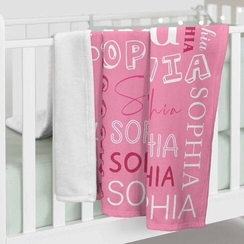 Personalized Baby Blanket for Girls Boys, Custom Blanket with Name Soft Pink White Personalized Name Blankets for Kids Daughter Son Granddaughter Grandson on Birthday Christmas in Saudi Arabia