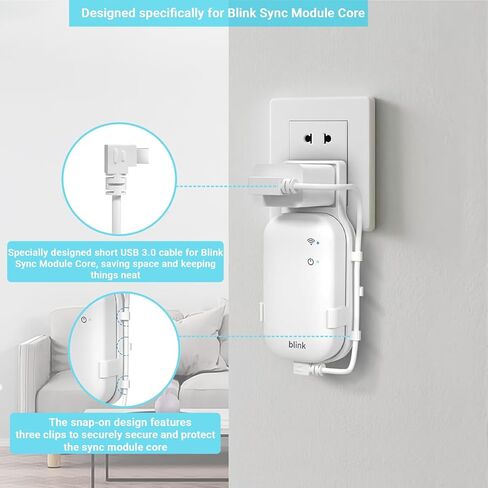 Outlet Wall Mount for Blink Sync Module Core, with Short Cable,Sync Module Mount for Blink Outdoor/Indoor Security Camera, No Messy Wires No Drilling in Saudi Arabia