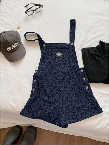 SOLY HUX Women's Corduroy Leopard Rompers Y2k Cheetah Print Sleeveless Short Overalls Jumpsuit in Saudi Arabia