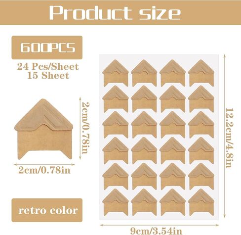 Classicseali 600PCS Scrapbook Picture Corners,Self-Adhesive Photo Corner Stickers, Picture Corners for Scrapbooking, for Photos Albums, DIY Scrapbook Stickers, Memory Books, Diaries, Khaki in Saudi Arabia