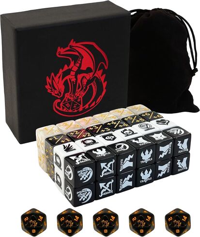 MTG Dice Set مع عدادات لـ Final Fantasy MTG - 50 DICE بما في ذلك الكلمات الرئيسية ، +1 إلى +6 ، و -1 إلى -6 عدادات - يأتي مع صندوق تخزين وحقيبة (إصدار نمط) in Kuwait