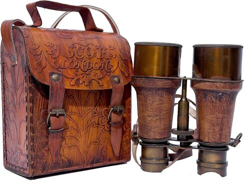 Nautical Handcrafted Brass Binoculars – Pirate Spyglass Vintage Collectible with Leather Wrap & case Sailor Instrument J.Scott London with Neck Strap Spyglass for Collectors, History Lovers & Gifting in Saudi Arabia