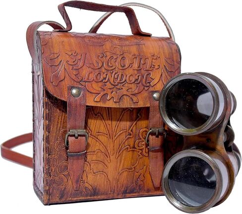 Nautical Handcrafted Brass Binoculars – Pirate Spyglass Vintage Collectible with Leather Wrap & case Sailor Instrument J.Scott London with Neck Strap Spyglass for Collectors, History Lovers & Gifting in Saudi Arabia
