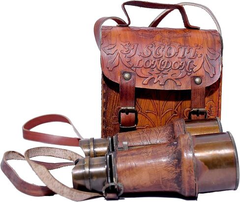 Nautical Handcrafted Brass Binoculars – Pirate Spyglass Vintage Collectible with Leather Wrap & case Sailor Instrument J.Scott London with Neck Strap Spyglass for Collectors, History Lovers & Gifting in Saudi Arabia
