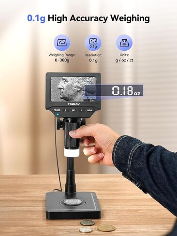 TOMLOV DM4W Coin Microscope with Scale: 4.3" LCD Digital Microscope with Screen+TOMLOV DM602 Pro 10.1" HDMI Digital Microscope in Kuwait