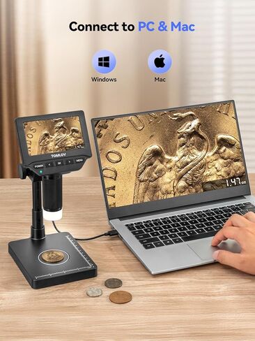 TOMLOV DM4W Coin Microscope with Scale: 4.3" LCD Digital Microscope with Screen+TOMLOV DM602 Pro 10.1" HDMI Digital Microscope in Kuwait