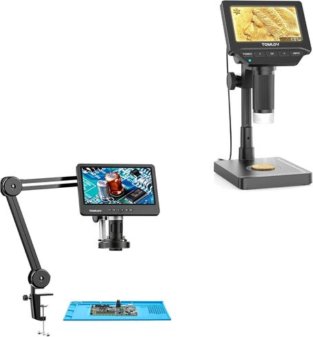 TOMLOV DM4W Coin Microscope with Scale: 4.3" LCD Digital Microscope with Screen+TOMLOV DM602 Flex Digital Soldering Microscope 2000x in Kuwait
