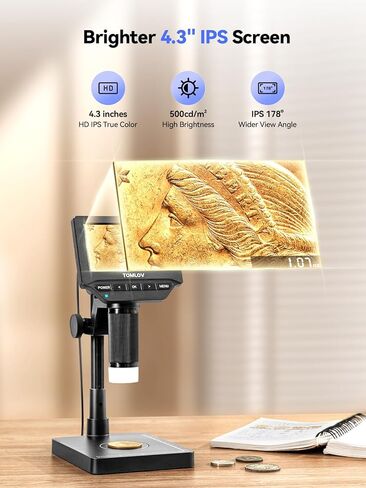 TOMLOV DM4W Coin Microscope with Scale: 4.3" LCD Digital Microscope with Screen+TOMLOV DM602 Flex Digital Soldering Microscope 2000x in Kuwait