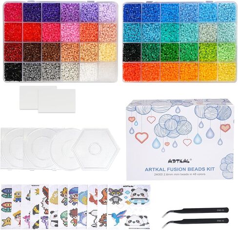 فتيل حبات مجموعة 9600pcs حبات ملتي مع 100 نمط 4 pegboards 2 ملاقط 2 ورقة الكي ، بيرلر حبات الهاما ، طقم حديد 5 ملم للحرف الفنية الحرف الفنية in Kuwait