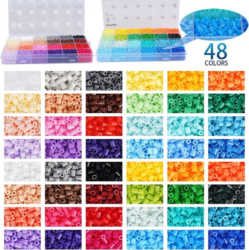 فتيل حبات مجموعة 9600pcs حبات ملتي مع 100 نمط 4 pegboards 2 ملاقط 2 ورقة الكي ، بيرلر حبات الهاما ، طقم حديد 5 ملم للحرف الفنية الحرف الفنية in Kuwait