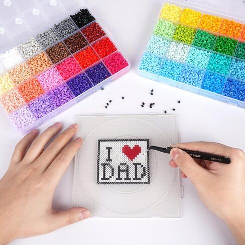 فتيل حبات مجموعة 9600pcs حبات ملتي مع 100 نمط 4 pegboards 2 ملاقط 2 ورقة الكي ، بيرلر حبات الهاما ، طقم حديد 5 ملم للحرف الفنية الحرف الفنية in Kuwait