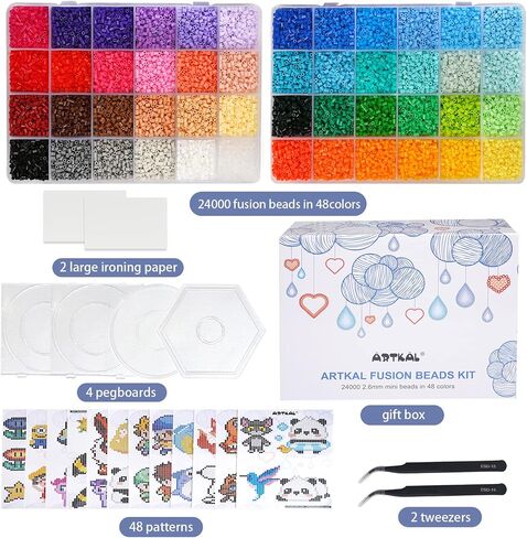 فتيل حبات مجموعة 9600pcs حبات ملتي مع 100 نمط 4 pegboards 2 ملاقط 2 ورقة الكي ، بيرلر حبات الهاما ، طقم حديد 5 ملم للحرف الفنية الحرف الفنية in Kuwait