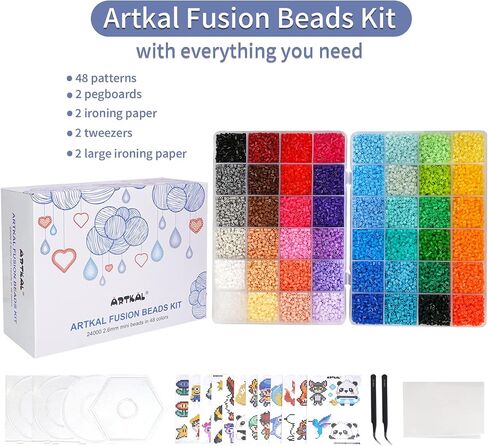 فتيل حبات مجموعة 9600pcs حبات ملتي مع 100 نمط 4 pegboards 2 ملاقط 2 ورقة الكي ، بيرلر حبات الهاما ، طقم حديد 5 ملم للحرف الفنية الحرف الفنية in Kuwait