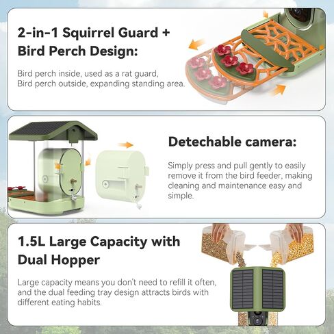 Rayki Metal Solar Smart Birder مع الكاميرا ، AI مع الأضواء الشمسية ، 2K HD CAM & WIFI ، تنبيهات وصول فورية ، هدية مثالية لمحبي الطيور in Kuwait