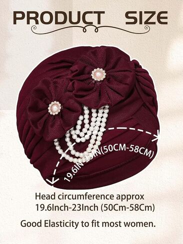 Woeoe Pearl Turban Caps Black Pre-Tied Head Wraps Stretchy Church Party African Headdress for Women in Saudi Arabia