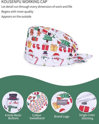 Kousenpu Scrub Caps for Women, Adjustable Women's Surgical Cap with Buttons, Breathable Cute Design for Nurses and Doctors in Kuwait