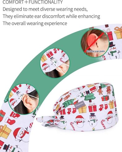 Kousenpu Scrub Caps for Women, Adjustable Women's Surgical Cap with Buttons, Breathable Cute Design for Nurses and Doctors in Kuwait