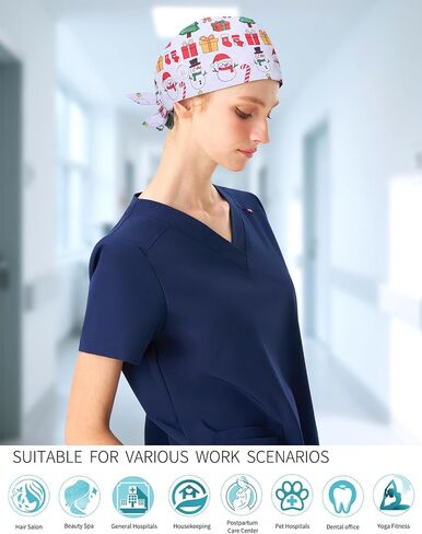 Kousenpu Scrub Caps for Women, Adjustable Women's Surgical Cap with Buttons, Breathable Cute Design for Nurses and Doctors in Kuwait