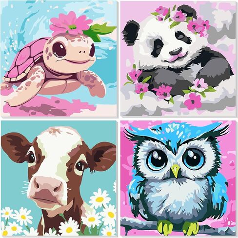 Naimoer 4 Pack Paint by Numbers Kit for Kids ، Dinosaurs Kids Paint بأرقام تتراوح أعمارهم بين 4-8-12 مع قماش مؤطر ، سهلة اللوحة DIY Color by Number Attives for Home Wall Decor Gift 8 × 8 بوصة in Kuwait