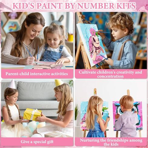 Naimoer 4 Pack Paint by Numbers Kit for Kids ، Dinosaurs Kids Paint بأرقام تتراوح أعمارهم بين 4-8-12 مع قماش مؤطر ، سهلة اللوحة DIY Color by Number Attives for Home Wall Decor Gift 8 × 8 بوصة in Kuwait