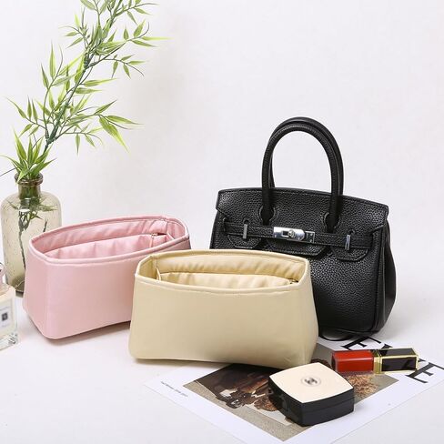 Luxury Silk Purse Organizer for Birkin 35 Silky Smooth Handbag Insert with Hidden Zipper, Lightweight and Supportive Tote Shaper for Elegant Storage (Goldenbrown) in Kuwait