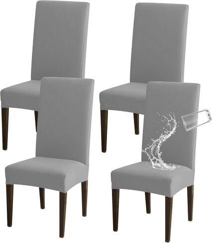 أغطية كرسي طعام مقاومة للماء ، مجموعة من 4 ، تمتد قابلة للإزالة قابلة للغسل ، أغطية كرسي لتناول الطعام في دنة للفندق ، المطعم ، مأدبة ، مطبخ (رمادي داكن) in Kuwait