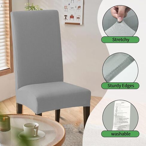 أغطية كرسي طعام مقاومة للماء ، مجموعة من 4 ، تمتد قابلة للإزالة قابلة للغسل ، أغطية كرسي لتناول الطعام في دنة للفندق ، المطعم ، مأدبة ، مطبخ (رمادي داكن) in Kuwait