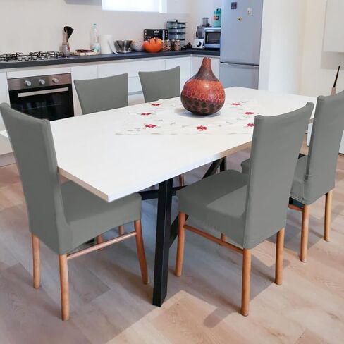 أغطية كرسي طعام مقاومة للماء ، مجموعة من 4 ، تمتد قابلة للإزالة قابلة للغسل ، أغطية كرسي لتناول الطعام في دنة للفندق ، المطعم ، مأدبة ، مطبخ (رمادي داكن) in Kuwait