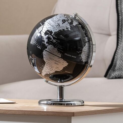 Goplus Metallic Black World Globe, 8-Inch Rotating Earth Globe w/Metal Stand, Educational Learning Toy/Teaching Gift for Kids, Modern Desktop Decoration for Home, Office, School (Black + Gold) in Saudi Arabia