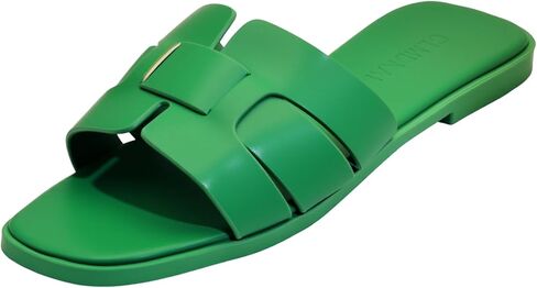 Women's Flat Sandals, Ladies Leather Cross Strap Slide Slippers, Comfy Dressy Slip on Shoes Elegant Summer Fall Spring Cute Open Toe Casual Footwear in Saudi Arabia