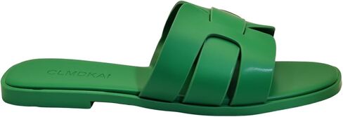 Women's Flat Sandals, Ladies Leather Cross Strap Slide Slippers, Comfy Dressy Slip on Shoes Elegant Summer Fall Spring Cute Open Toe Casual Footwear in Saudi Arabia