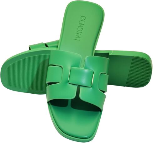 Women's Flat Sandals, Ladies Leather Cross Strap Slide Slippers, Comfy Dressy Slip on Shoes Elegant Summer Fall Spring Cute Open Toe Casual Footwear in Saudi Arabia
