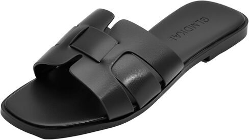 Women's Flat Sandals, Ladies Leather Cross Strap Slide Slippers, Comfy Dressy Slip on Shoes Elegant Summer Fall Spring Cute Open Toe Casual Footwear in Saudi Arabia