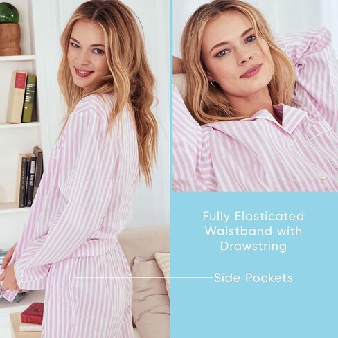 رأس السرير PJS Womens Long Sleeve Notch Notch و Pants Clease Sleepwear Pajama ، القطن العضوي in Kuwait