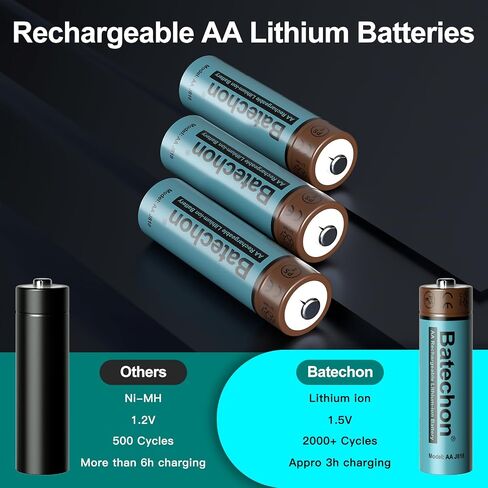 8 Pieces Rechargeable AA Lithium Battery, 1.5V 3700mWh AA Battery Lithium Rechargeable, Compatible with Trail Camera and Game Controller etc (Without Charger) in Saudi Arabia