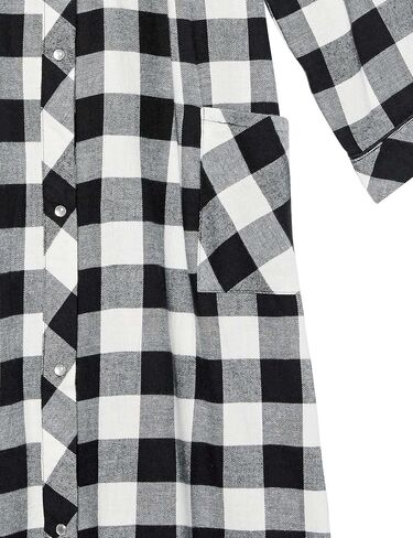 AmeriMark Women's Flannel Calf Length Snap Front Duster House Coat – Plush Bath Robe – Loose Plaid Bathrobe ¾ Sleeves in Saudi Arabia