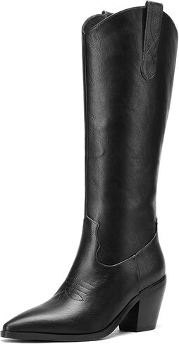 Cozivwaiy نساء الركبة High Cowboy Boots Burgundy Western Cowgirl Boot طويل القامة سحاب جانب الكعب مكتنزة in Kuwait